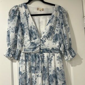 Blue and white midi dress